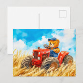 Teddy Bear Driving a Tractor in Wheat Field Postkarte (Vorne/Hinten)