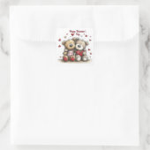 Teddy Bear Duo with Heart Accents Envelope Seals Quadratischer Aufkleber (Tasche)