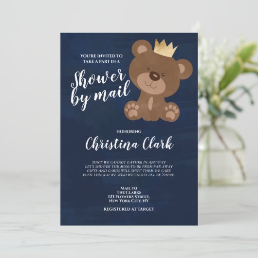 Teddy Bear Dusche von Mail Boy Navy Blue Einladung (Stehend Vorderseite)