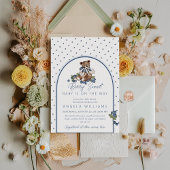 Teddy Bear Dusty Blue Berry Sweet Baby Dusche Einladung