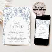 Teddy Bear Dusty Blue Boy Baby Dusche Einladung