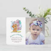 Teddy Bear Ein Jahr alt Foto Einladung (Stehend Vorderseite)