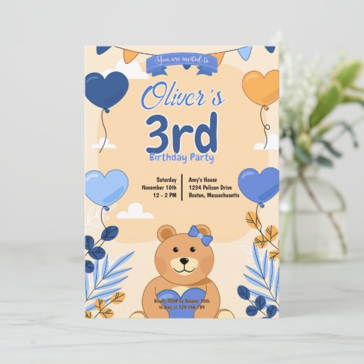 Teddy Bear Einladung Design (Stehend Vorderseite)