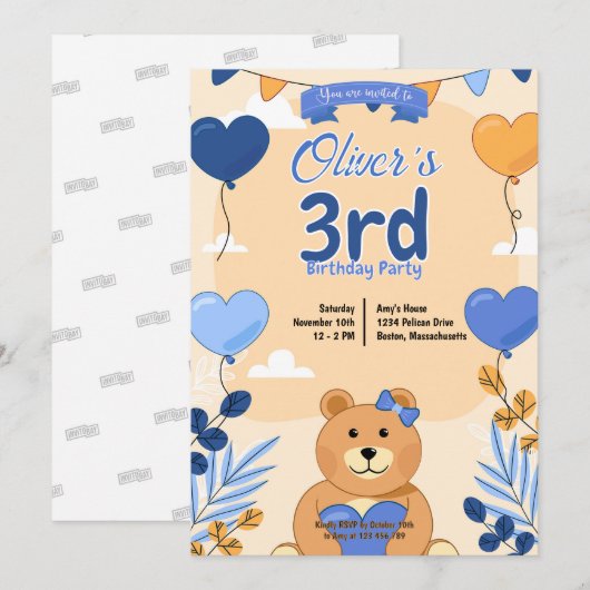 Teddy Bear Einladung Design (Vorne/Hinten)