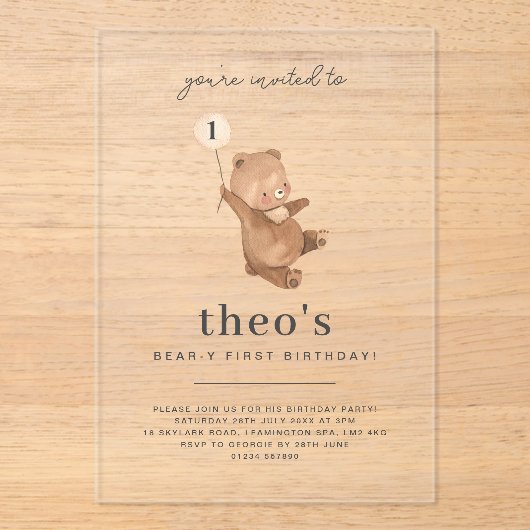 Teddy Bear Einladung zum ersten Geburtstag (Vorderseite)