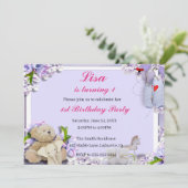 Teddy Bear Elephant Horse Birthday Party Einladung (Stehend Vorderseite)