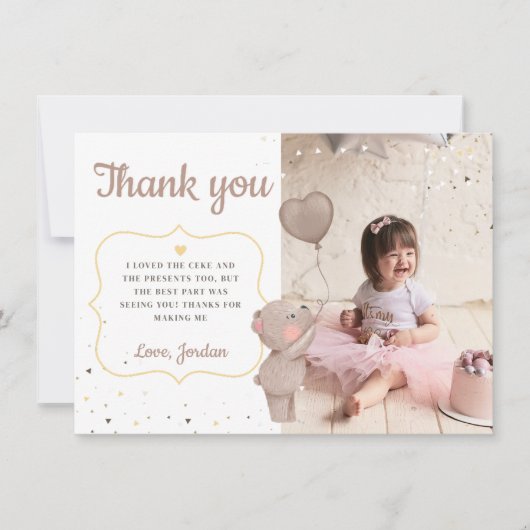 Teddy Bear Erster Geburtstag Danke Karte (Vorderseite)