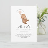 Teddy Bear Erster Geburtstag Einladung Pink Ballon (Stehend Vorderseite)