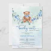 Teddy Bear Eucalyptus Wreath Boy Baby Showroom Einladung (Vorderseite)