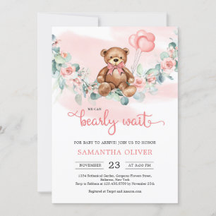 Teddy Bear Eucalyptus Wreath Girl Baby Showroom In Einladung