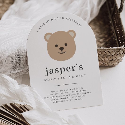 Teddy Bear Face Arched First Birthday Einladung