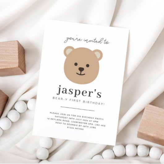 Teddy Bear Face First Birthday Einladung
