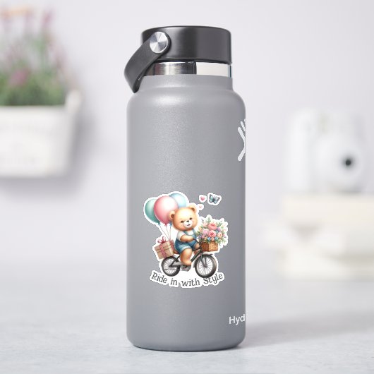 Teddy Bear fährt Fahrrad Aufkleber (HydroFlask)