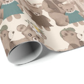 Teddy Bear Familie Blumengrün Babydusche Geschenkpapier (Rolleneckpunkt)