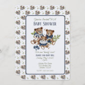 Teddy Bear Family Baby Boy Dusche Einladung (Vorne/Hinten)