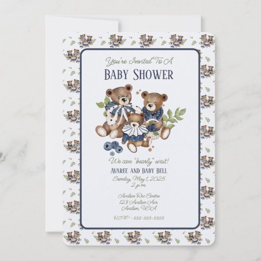 Teddy Bear Family Baby Boy Dusche Einladung (Vorderseite)