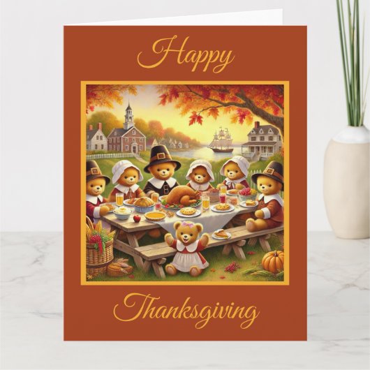 Teddy Bear Family Erntedank Karte (Vorderseite)