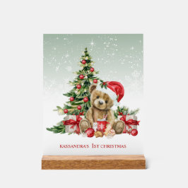 Teddy Bear farbenfrohe Bäume Baby 1. Weihnachten Acrylschild
