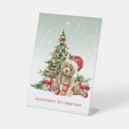 Teddy Bear farbenfrohe Bäume Baby 1. Weihnachten Sockelschild