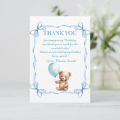 Teddy Bear farbenfroher Ballon Beary First Birthda Dankeskarte (Stehend Vorderseite)