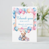 Teddy Bear farbenfroher Ballon Beary First Birthda Dankeskarte (Stehend Vorderseite)