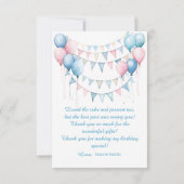 Teddy Bear farbenfroher Ballon Beary First Birthda Dankeskarte (Rückseite)