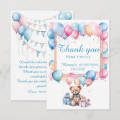 Teddy Bear farbenfroher Ballon Beary First Birthda Dankeskarte (Vorne/Hinten)