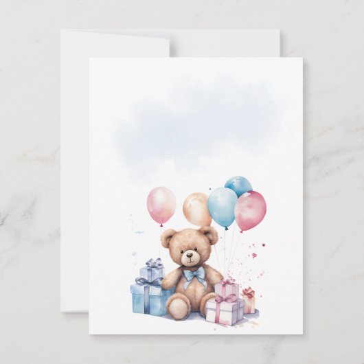 Teddy Bear farbenfroher Ballon Beary First Birthda Einladung (Rückseite)