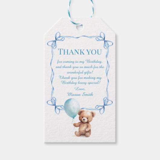 Teddy Bear farbenfroher Ballon Beary First Birthda Geschenkanhänger (Vorderseite)