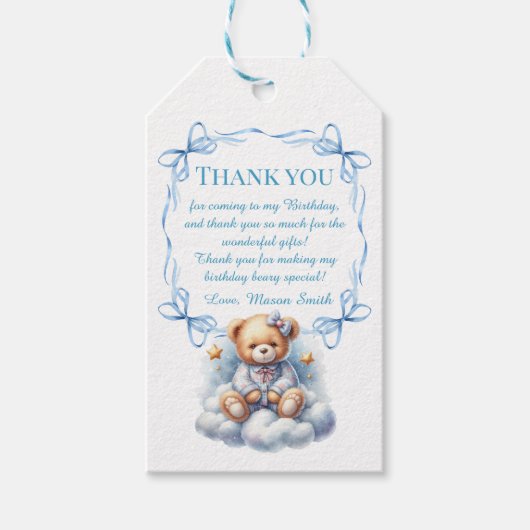 Teddy Bear farbenfroher Ballon Beary First Birthda Geschenkanhänger (Vorderseite)