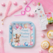 Teddy Bear farbenfroher Ballon Beary First Birthda Pappteller (Party)