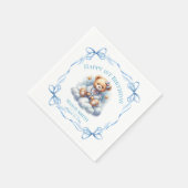 Teddy Bear farbenfroher Ballon Beary First Birthda Serviette (Ecke)