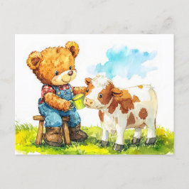 Teddy Bear Feeding a Calf Postkarte
