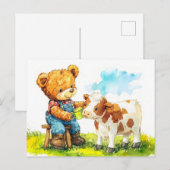 Teddy Bear Feeding a Calf Postkarte (Vorne/Hinten)