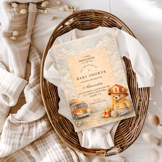 Teddy Bear Firefighter Baby Shower Einladung