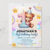 Teddy Bear First Birthday | Cute Boy 1st Birthday  Einladung (Vorderseite)