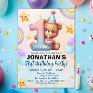 Teddy Bear First Birthday | Cute Boy 1st Birthday  Einladung