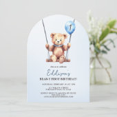 Teddy Bear First Birthday Einladung (Stehend Vorderseite)