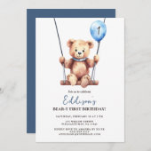 Teddy Bear First Birthday Einladung (Vorne/Hinten)