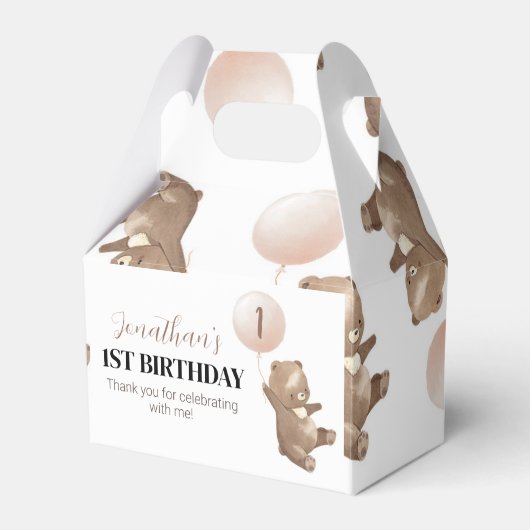 Teddy Bear First Birthday Favor Box Geschenkschachtel (Vorderseite)