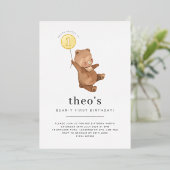 Teddy Bear First Birthday Gold Folieneinladung (Stehend vorne)