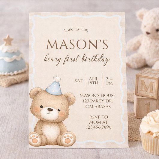 Teddy Bear First Birthday Invitation, Beary First  Einladung