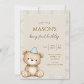 Teddy Bear First Birthday Invitation, Beary First  Einladung (Vorderseite)