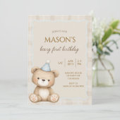 Teddy Bear First Birthday Invitation, Beary First  Einladung (Stehend Vorderseite)