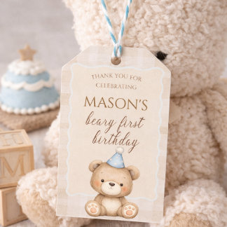 Teddy Bear First Birthday Invitation, Beary First  Geschenkanhänger
