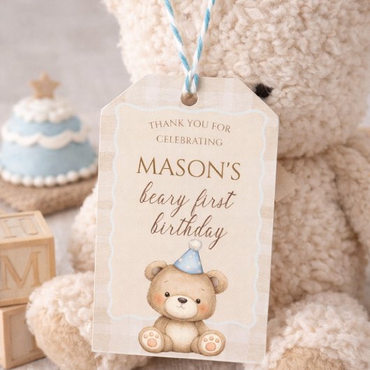 Teddy Bear First Birthday Invitation, Beary First  Geschenkanhänger
