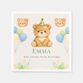 Teddy Bear First Birthday Paper Napkin Serviette (Vorderseite)