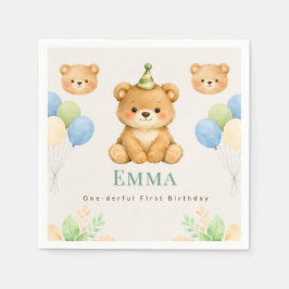 Teddy Bear First Birthday Paper Napkin Serviette
