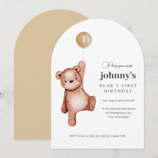 Teddy Bear First Birthday Party Einladung (Vorne/Hinten)