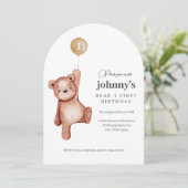 Teddy Bear First Birthday Party Einladung (Stehend Vorderseite)